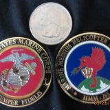 Challenge coin with HMM-265 logo and USMC logo on reverse, $10. (U.S. quarter shown for relative size)