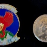 Lapel pin with HMM-265 logo, $5. (U.S. quarter shown for relative size)