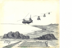 Flight of four CH-46s (pen and ink sketch, 28 Jun 1966)