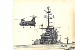 CH-46 lifting from carrier (pen and ink sketch, 12 Jun 1966)