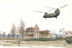CH-46 low near palace (watercolor, 1986)