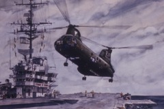 CH-46 landing on carrier (watercolor)